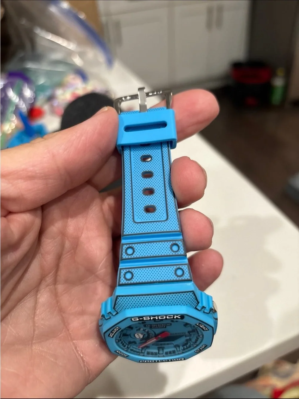 G-Shock Bright Blue Resin Sport Watch with Red Accent